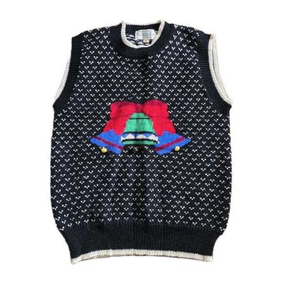Vtg Eagles Eye Sweater Vest Women M Shetland Wool Kitch Christmas Bells Birdseye - Picture 1 of 8